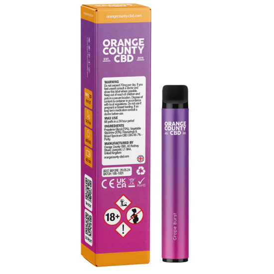 Orange County CBD Disposable Vape Pen 250 CBD + 250mg CBG Grape Burst